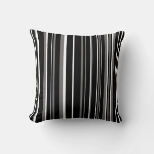 Coussin Rayure de code-barres noir, gris et blanc