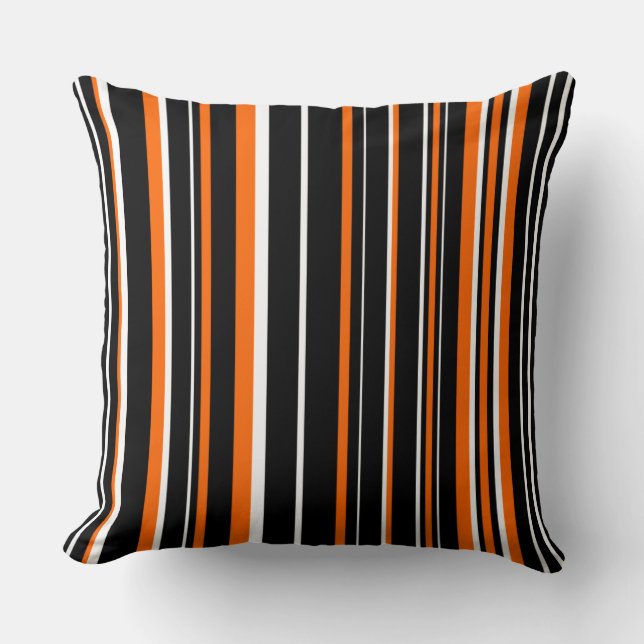 Coussin Rayure de code-barres noir, orange et blanc (Recto)