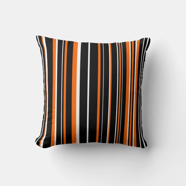 Coussin Rayure de code-barres noir, orange et blanc (Recto)