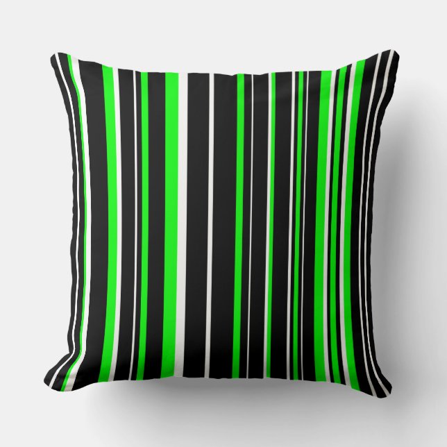 Coussin Rayure de code-barres noir, vert citron et blanc (Recto)