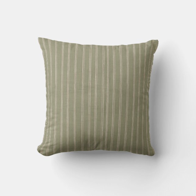 Coussin Rayure de Ferme Vert Sauge (Recto)