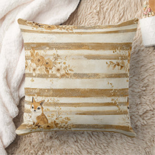 Coussin Rayure de Hibou de Bois avec Fleurs Dorées