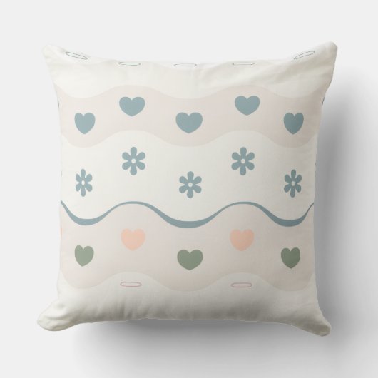 Coussin Rayure de Prairie Rétro Cœur (Recto)