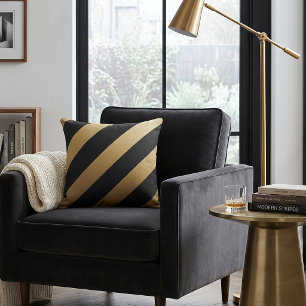 Coussin Rayure diagonale noire et or moderne