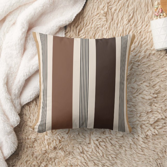 Coussin Rayure Élégante Cabane Style Marron Beige Chocolat (Couverture)