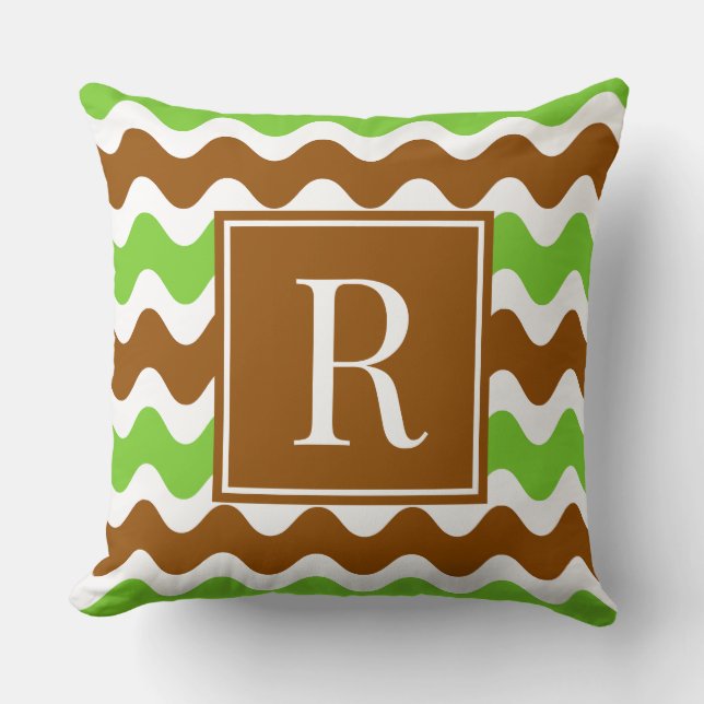 Coussin Rayure Groovy Ric Rac - Brun & Citron Horizontal (Recto)