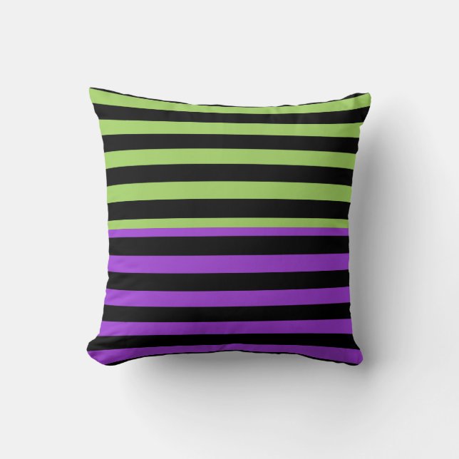 Coussin Rayure Halloween Vert Violet & Noir (Recto)
