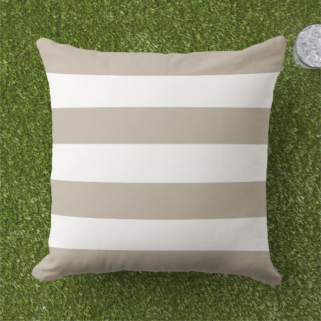 Coussin Rayure horizontale large beige blanc classique (Herbe)