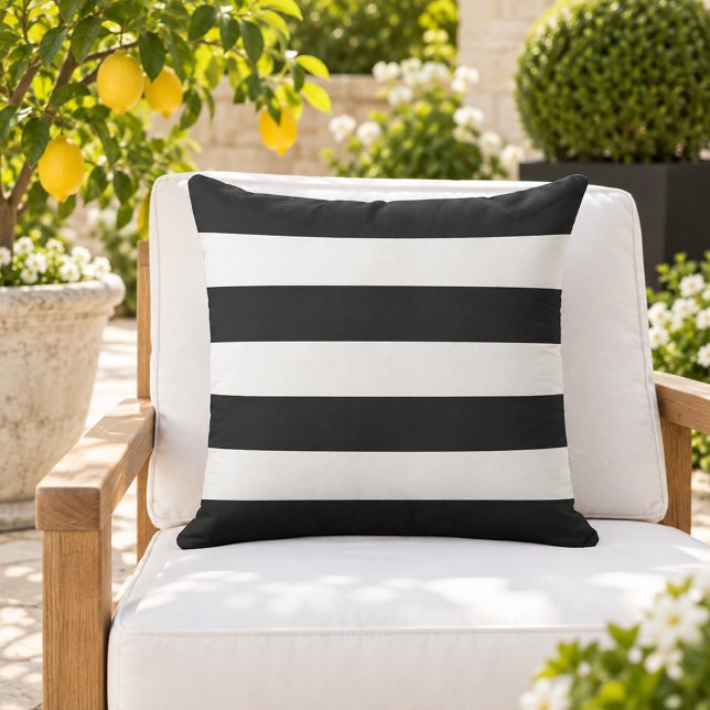 Coussin Rayure Horizontale Large Blanche Noire Gras (Créateur téléchargé)