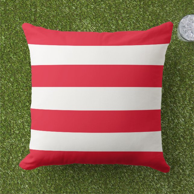 Coussin Rayure Horizontale Large Rouge Blanc Gras (Herbe)
