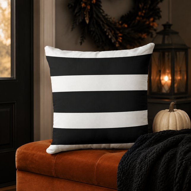 Coussin Rayure horizontale noire et blanche audacieuse (Créateur téléchargé)