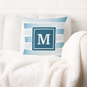 Coussin Rayure Nautique Bleue et Blanche Monogramme de Pla