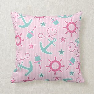 Coussin Rayure nautique Girly mignonne de rose