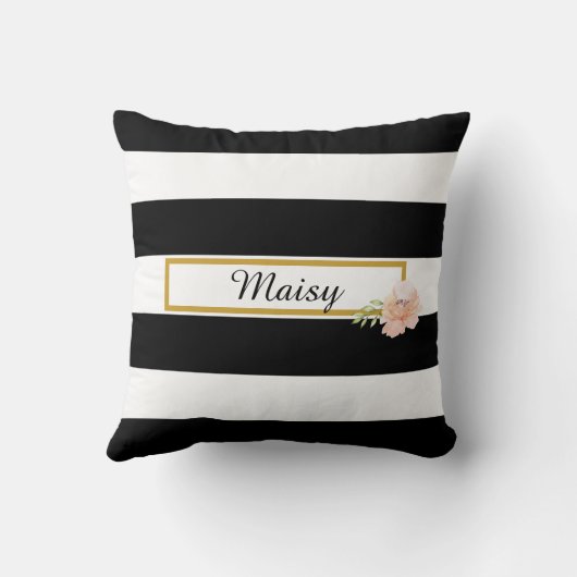 Coussin Rayure Noir et Blanc Prépa avec Fleur Or (Verso)
