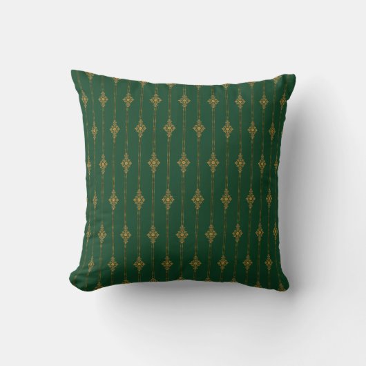 Coussin Rayure personnalisée verte dorée de William Morris (Recto)