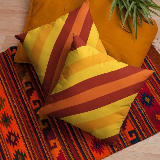 Coussin Rayure Rétro Automne pour Décoration de Maison Cos (Happy Fall Autumn colored pattern Throw Pillow)