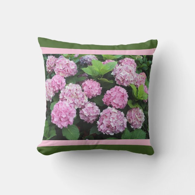 Coussin Rayure rose avec fleur de jardin d'hortensia (Recto)