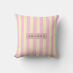 Coussin Rayure rose pastel et jaune personnalisée
