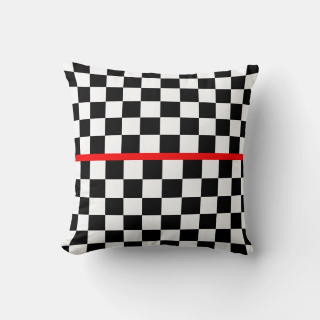 Coussin Rayure rouge Checkered blanche noire (Recto)