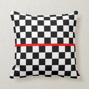Coussin Rayure rouge Checkered blanche noire