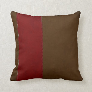 Coussin Rayure rouge sur le suède brun chocolat