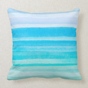 Coussin Rayure turquoise d'Ombre d'aquarelle de bleu