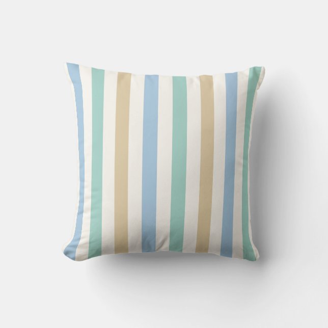 Coussin Rayure verticale bleu côtier, sable et blanc (Recto)