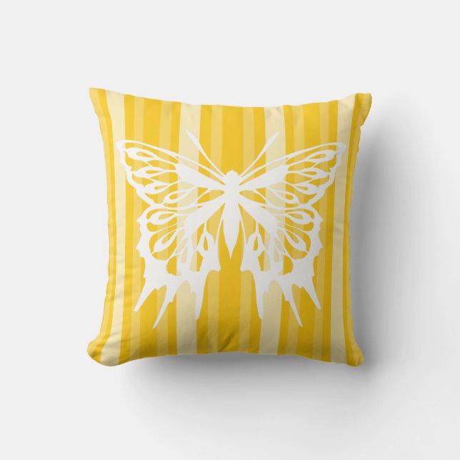 Coussin Rayure victorienne au moutarde avec papillon (Recto)