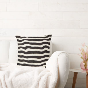 Coussin Rayure Zèbre Noir Blanc Faux Fourrure Aspect