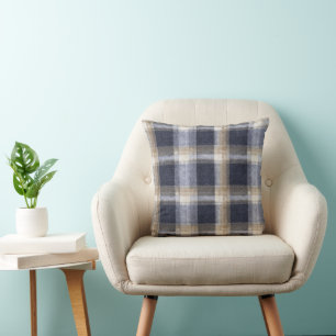 Coussin Rayures à carreaux crème bleu