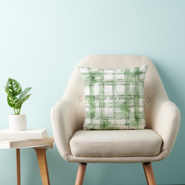 Coussin Rayures à carreaux verts blancs (Chaise)