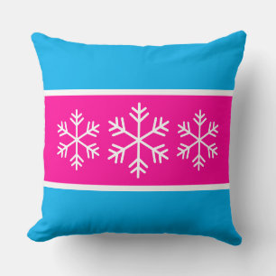 Coussin Rayures Azur Rose Clair Flocons de Neige Alpins Bl