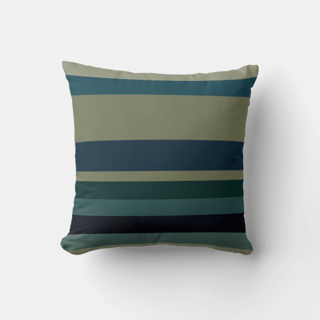 Coussin Rayures beige, bleu, vert et noir (Recto)