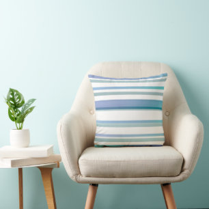 Coussin Rayures blanches d'aquarelle de bleu de turquoise