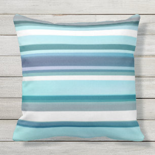 Coussin Rayures blanches d'aquarelle de turquoise de