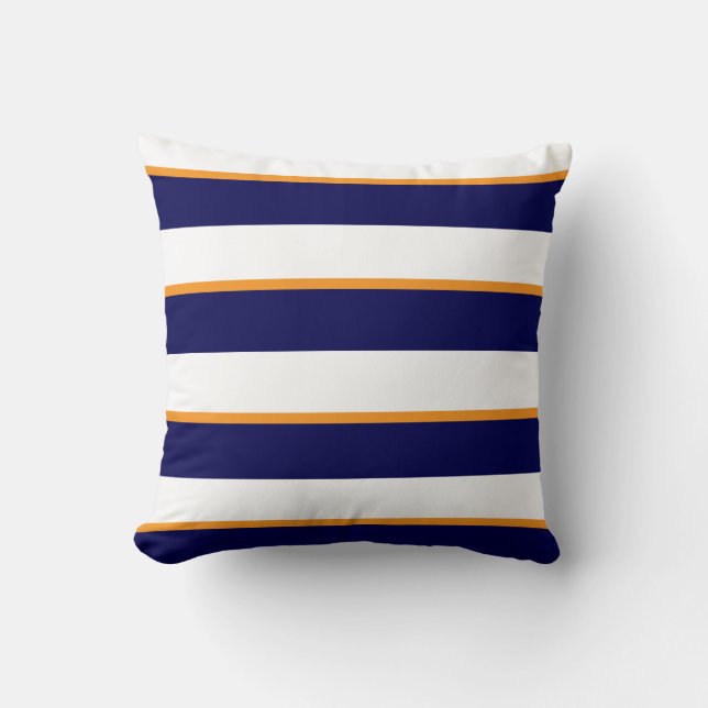 Coussin Rayures blanches de bleu marine, oranges et (Recto)