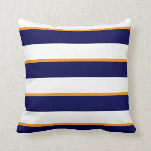 Coussin Rayures blanches de bleu marine, oranges et