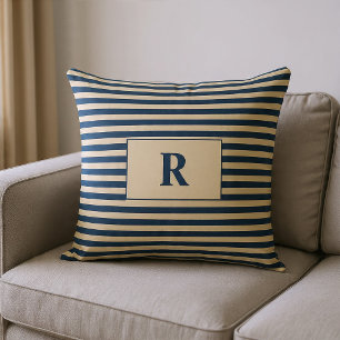 Coussin Rayures Bleu/Vanille Monogrammées