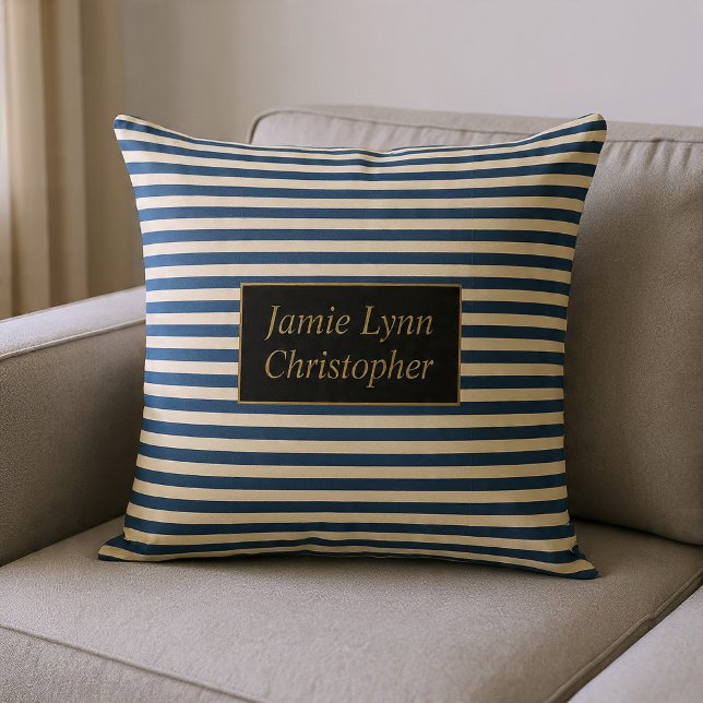 Coussin Rayures Bleu/Vanille Monogrammées (Créateur téléchargé)