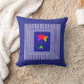 Coussin Rayures Bleues et Blanches Centre Floral (Couverture)