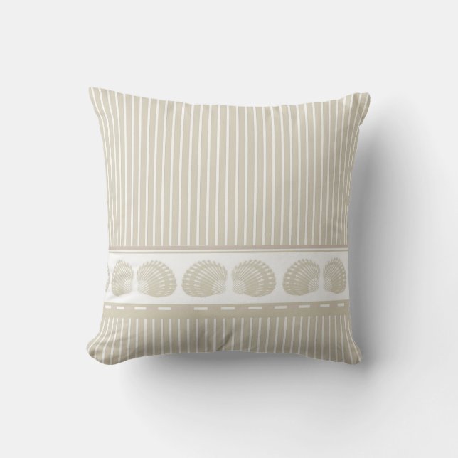 Coussin Rayures bronzages et blanches avec des coquillages (Recto)