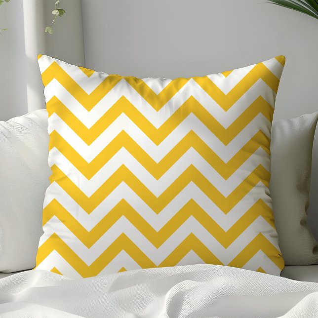Coussin Rayures Chevron Jaune et Blanc Tendances en Zigzag (Créateur téléchargé)