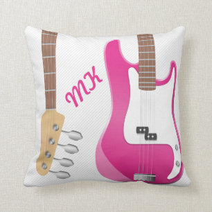 Coussin Rayures chics Girly de blanc de guitare électriqu