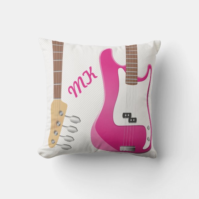 Coussin Rayures chics Girly de blanc de guitare électrique (Recto)