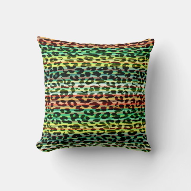 Coussin Rayures colorées motif leopard fourrure abstraite (Recto)