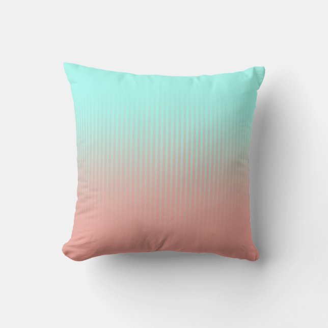 Coussin Rayures corail et turquoise (Recto)