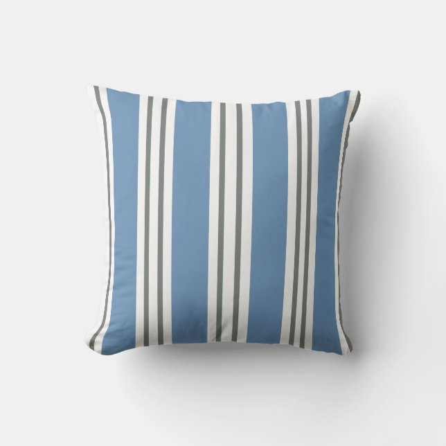 Coussin Rayures côtières bleues poussiéreuses et blanches (Recto)