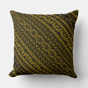 Coussin Rayures damassées noires dorées vintage