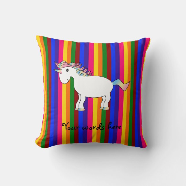 Coussin Rayures d'arc-en-ciel de licorne (Recto)
