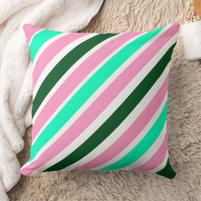 Coussin Rayures de bonbons de Noël rose et vert  (Couverture)